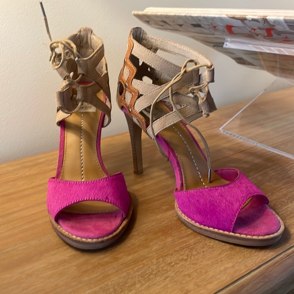Dolce Vita Pink & Tan Lace Up Heels